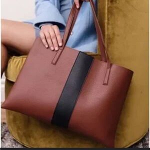 Vince Camuto Black Brown Vegan Leather Tote Bag